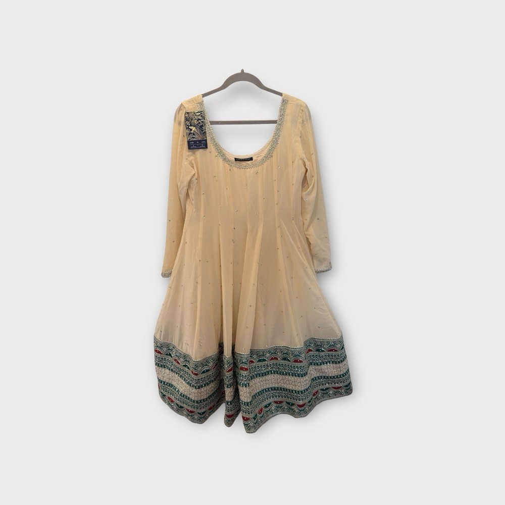 Lashkaraa Anarkali Dress Beige Embroidered Indian Pakistani‎ Ethnic  XL